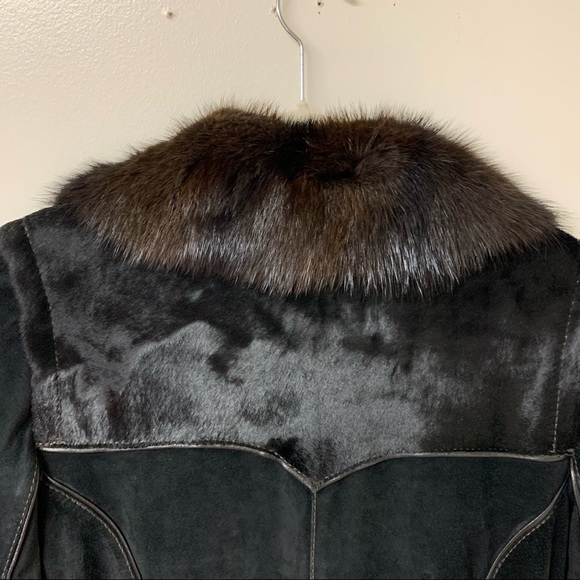 Hexeline Leather Fur Trim‎ Coat Size 12 - Picture 3 of 11